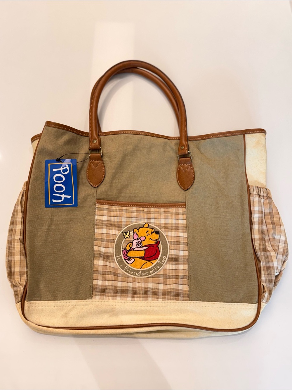 Disney RARE Winnie The Pooh Baby Diaper Bag‎ Canvas Tote Large AS IS Stained